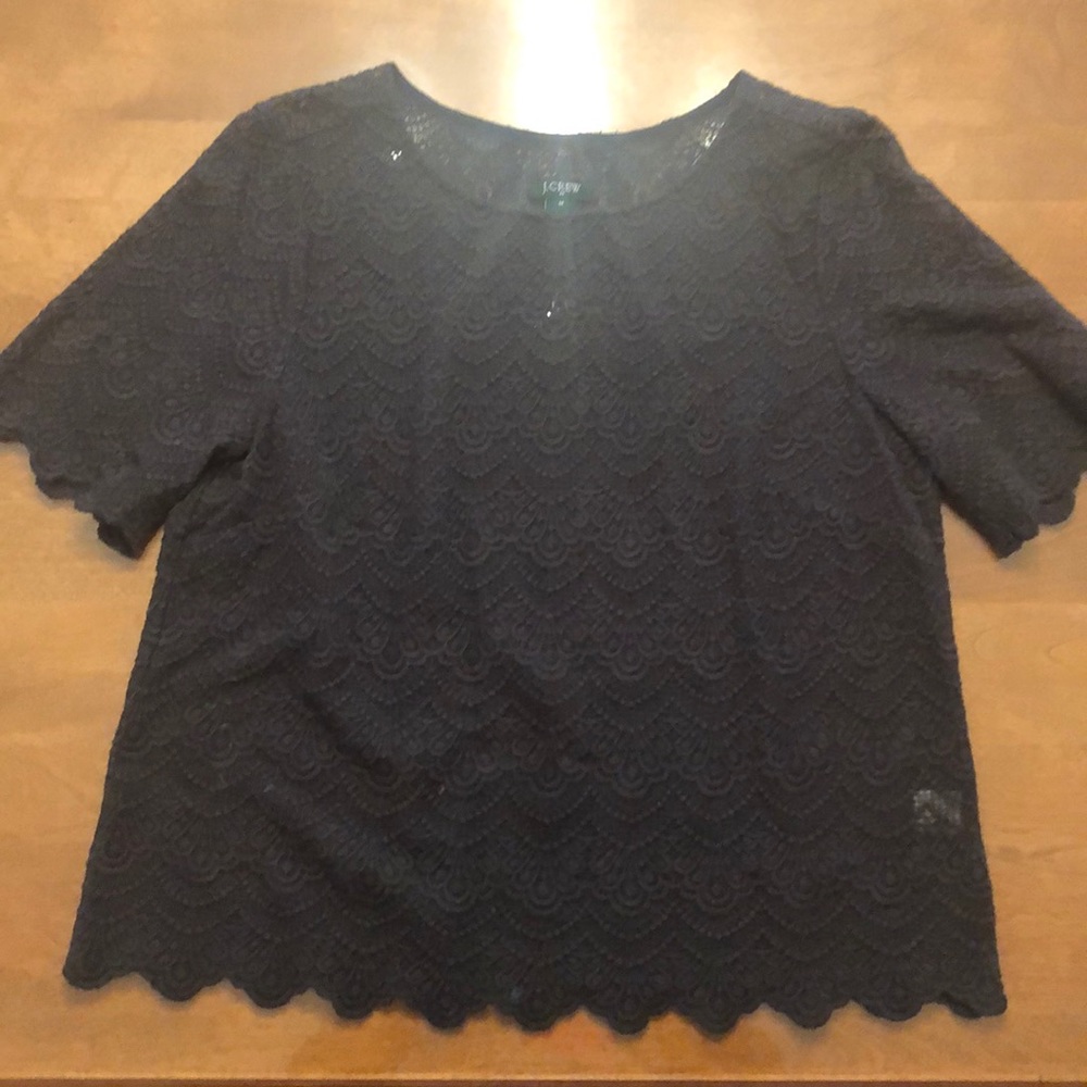 J. Crew sheer black scalloped tee